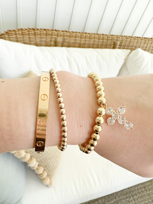 Gold Filled Beaded Bracelet with Cross Charm
